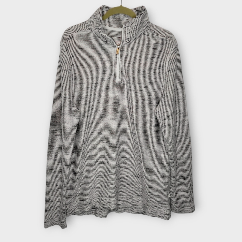 Fat Face Mens Woolacombe Twist Textured 1/2 Zip Pullover L Gray Oatmeal